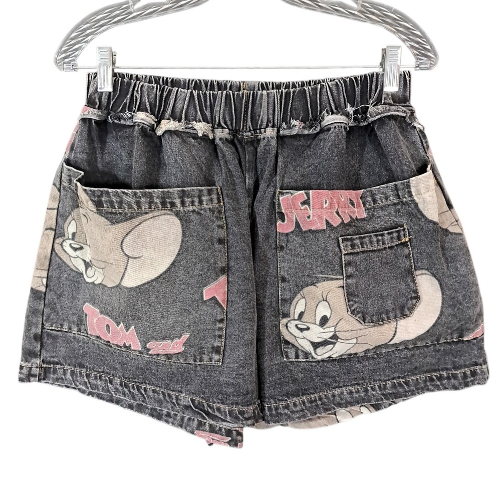 Tom and Jerry Oversized Baggy Denim Shorts Patchwork Faded‎ Y2K Harajuku Small